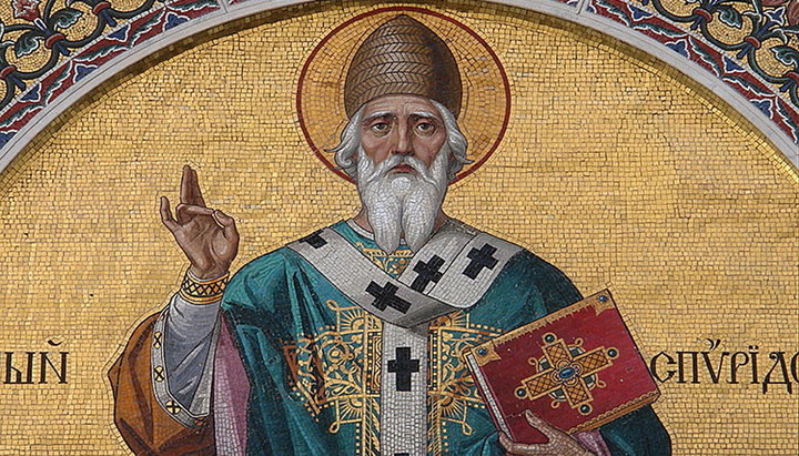 Saint Spyridon of Trimythous. Mosaic in the Church of Saint Spyridon, Trieste, Italy