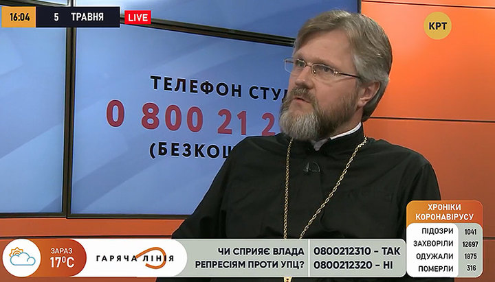 Заступник глави Відділу зовнішніх церковних зв'язків УПЦ протоієрей Миколай Данилевич. Фото: скріншот відео на сторінці каналу КРТ в Facebook
