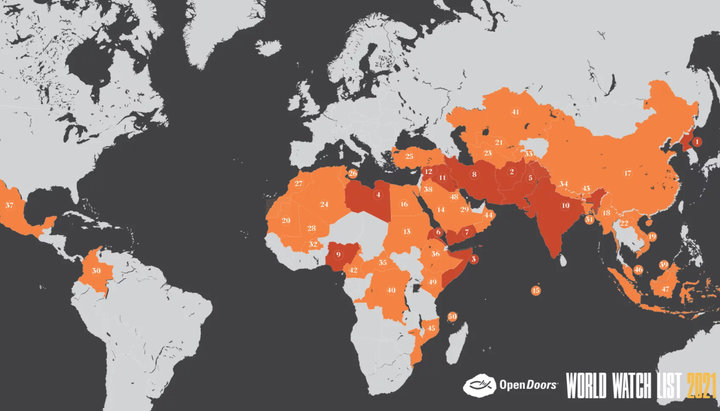 Топ-50 країн з найвищим рівнем насильства по відношенню до християн. Фото: christianitytoday.com 