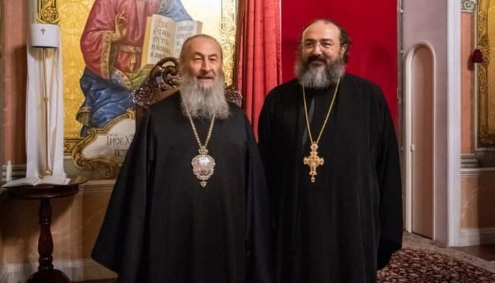 Primate of the UOC, His Beatitude Onuphry and Archimandrite Romanos (Hannat) of the Antiochian Church in Kyiv. Photo: t.me/upc_news