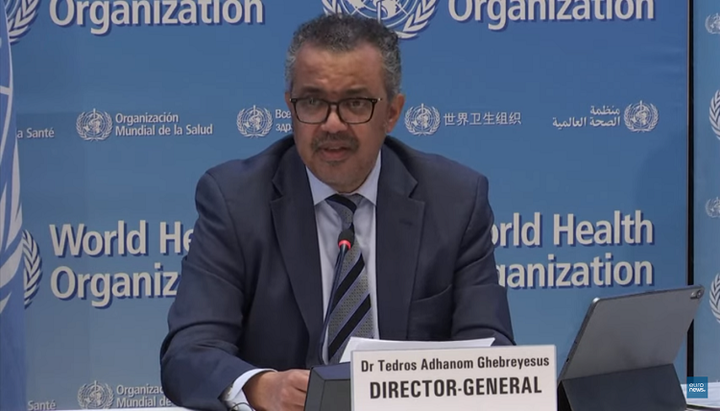 Directorul general al OMS Tedros Ghebreyesus. Imagine: screenshot video de pe canalul de YouTube Euronews (versiunea rusă)