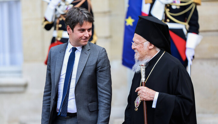 Gabriel Attal και Πατριάρχης Βαρθολομαίος. Φωτογραφία: fosfanariou.gr