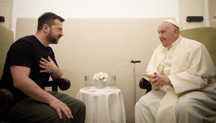 Volodimir Zelenski și Papa Francisc. Imagine: hvylya.net