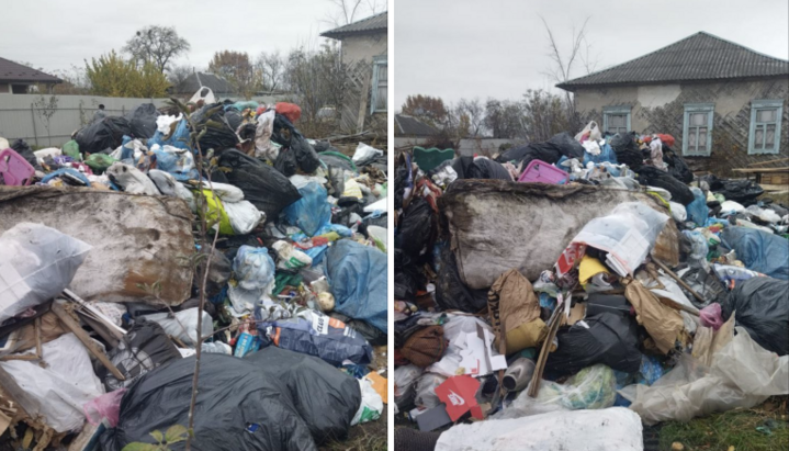 Courtyard filled with dumped garbage on private property where UOC services are held. Photo: kozakTv1