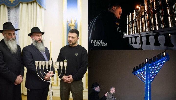 Ukrainian politicians lighting up a menorah. Photo: UOJ’s collage