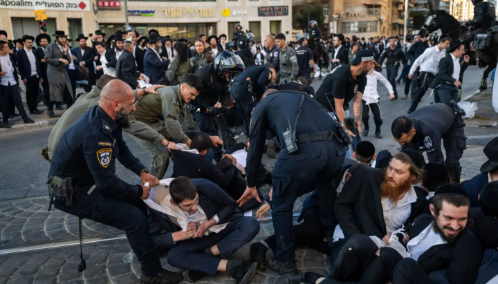 Протесты ультраортодоксов против призыва в Иерусалиме. Фото: Chaim Goldberg/Flash90