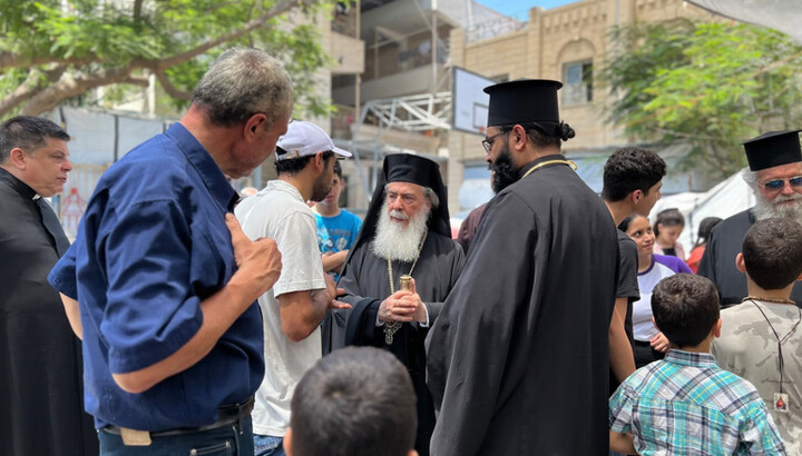 Патриарх Феофил в Газе. Фото: Фейсбук Saint Porphyrios Orthodox Church - Gaza