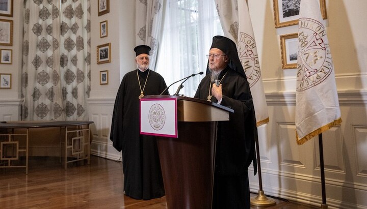Пресконференція Патріарха Варфоломія після зустрічі з Трампом. Фото: пресслужба Константинопольського патріархату