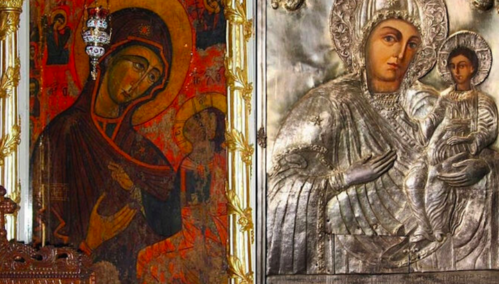 Икона Божией Матери из монастыря Динтр-ун-Лемн (слева), Крайовская икона Божией Матери (справа). Фото: Crestinortodox.ro