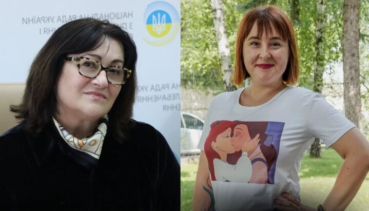 Șefa Consiliului Național pentru Televiziune Olga Gerasimyuk și susținătoarea mișcării LGBT Alina Sarnatskaia