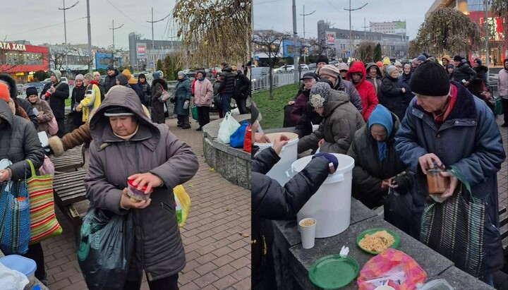 Еженедельная благотворительная раздача горячего питания. Фото: Телеграм-канал Синодального отдела УПЦ по социально-гуманитарным вопросам.