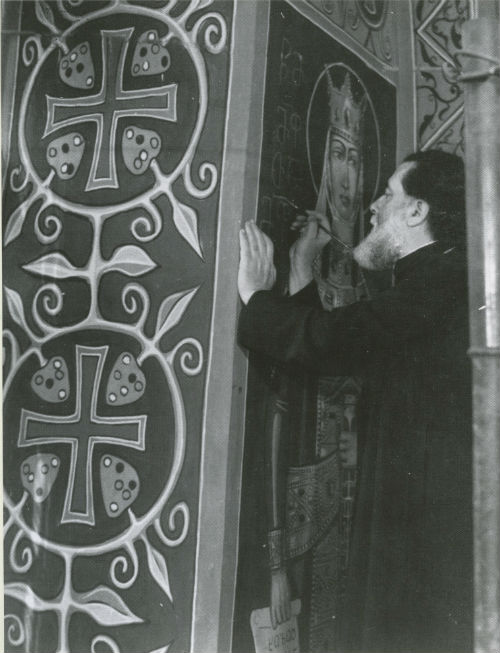 Архіпастир за роботою над фресками церкви Божої Матері в Дідубі