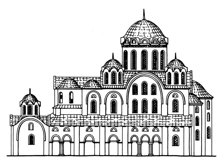 Church of the Tithes, Kyiv. 989-996 AD. South facade. Reconstruction. Source: icon-art.info